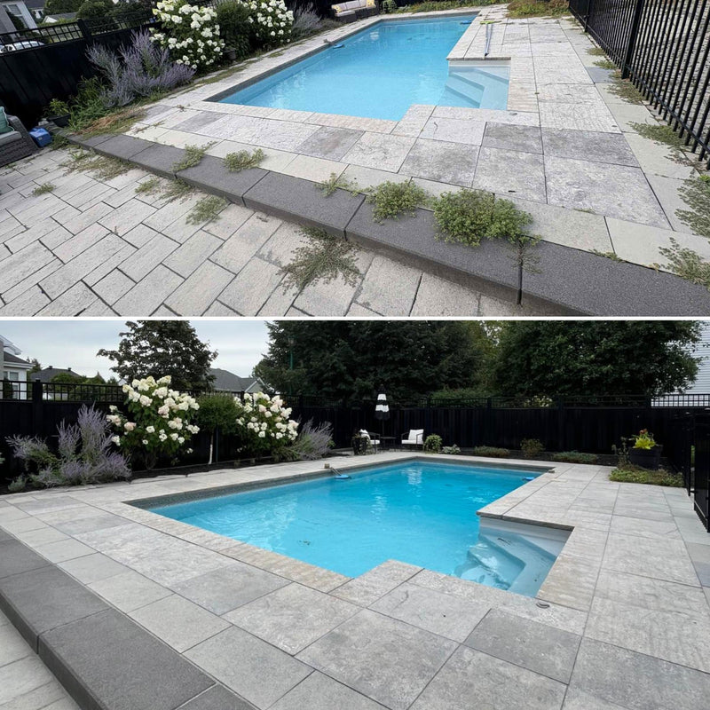 restauration d'un trottoir de piscine en pavé uni
