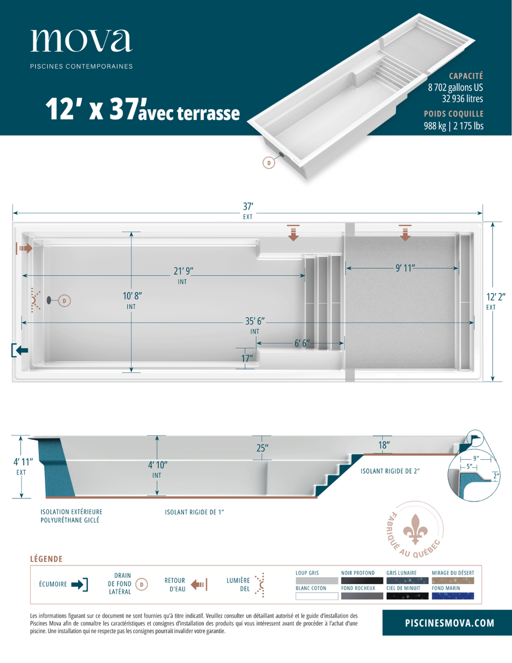 Fiche tecdhnique piscine 12x37