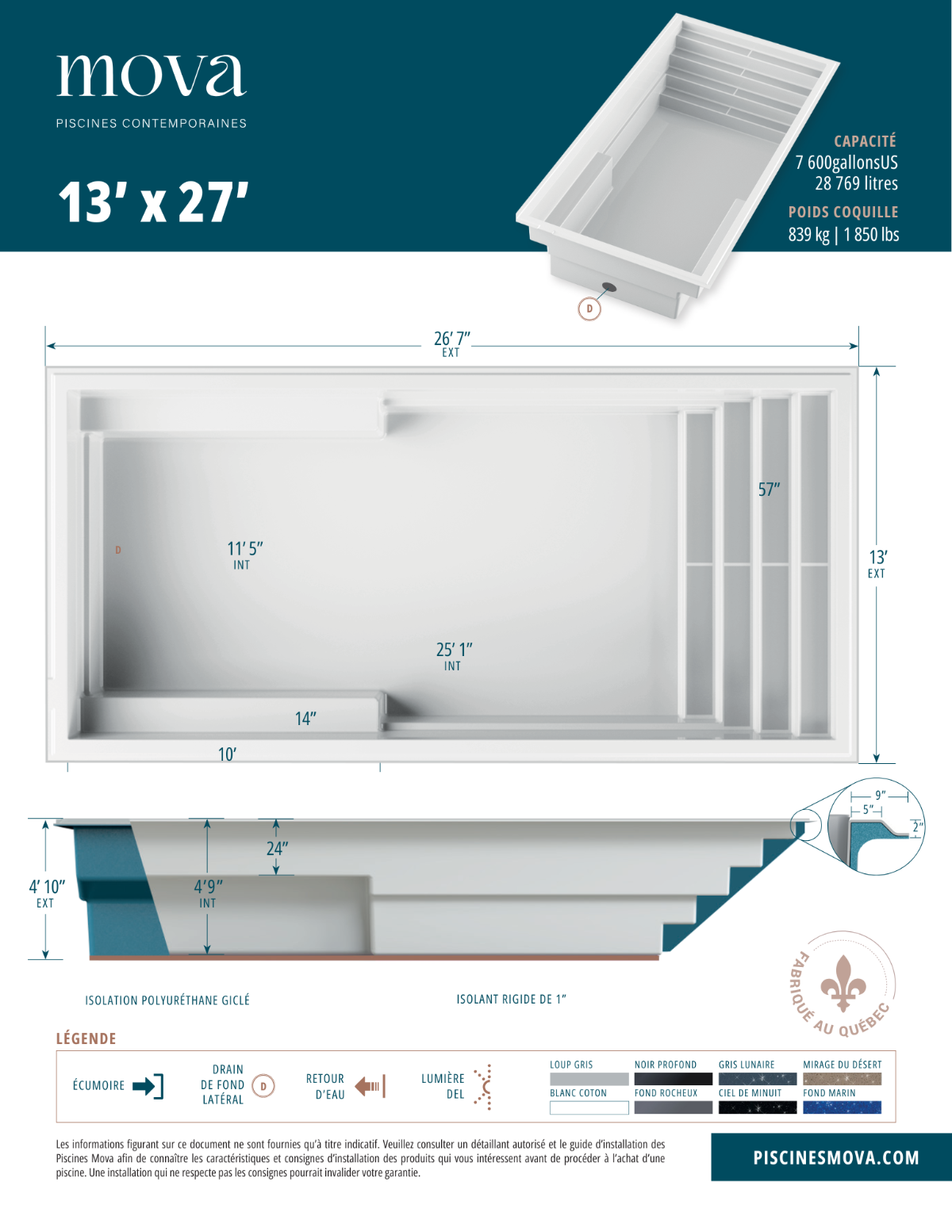 Fiche technique piscine 13x27