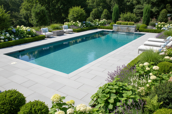 Installation de piscine creusée et aménagement paysager complet